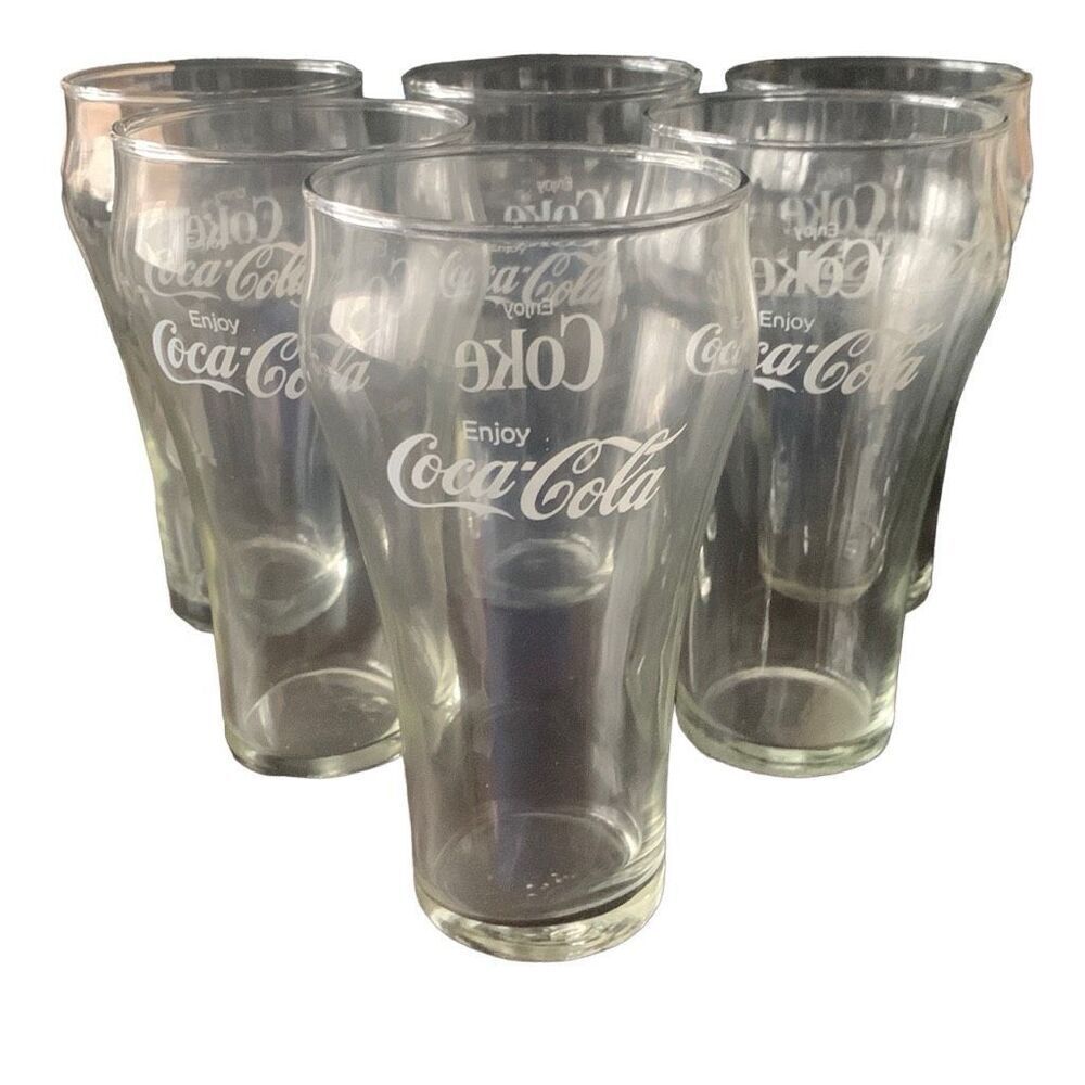Vintage Enjoy Coca-Cola Coke Lot Set of 6 Bell Shaped Drinking Glasses Unique